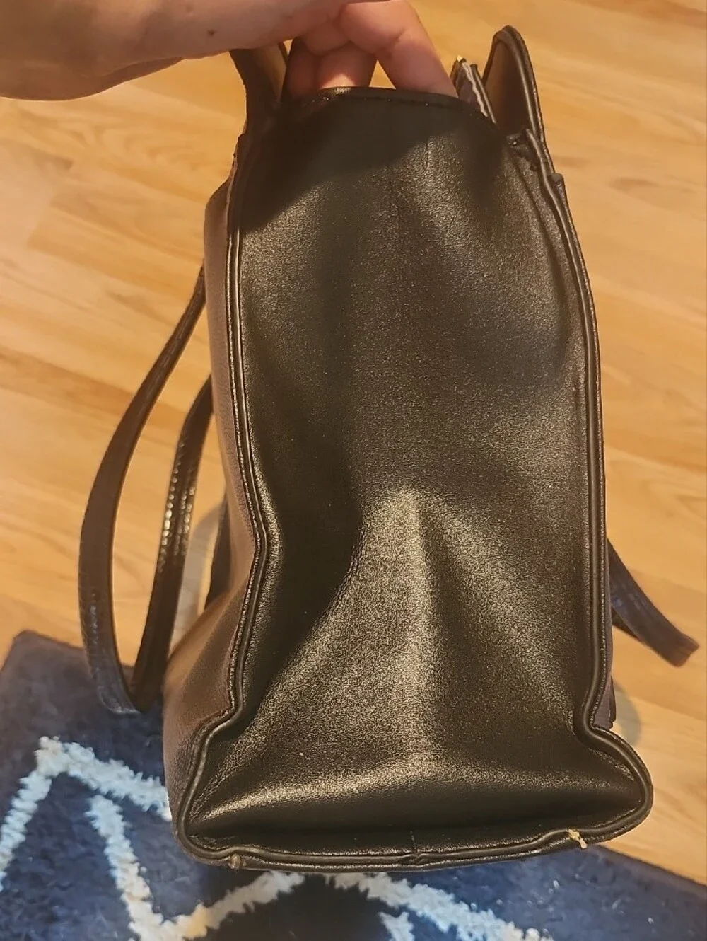 Black Structured Tablet Tote Bag with Croc-Texture Flap